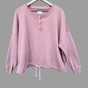 American Eagle Henley Sweatshirt LG Dusty Pink Drawstring Waist Cozy Soft Girl